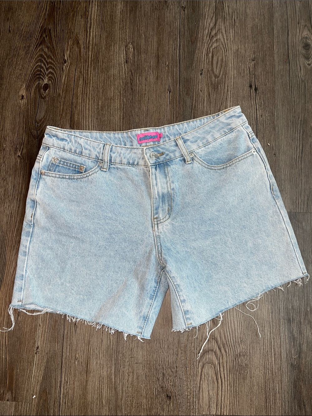 EDIKTED Light Blue Distressed Denim Shorts